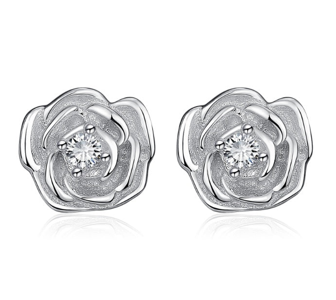 Silver Rose Earrings